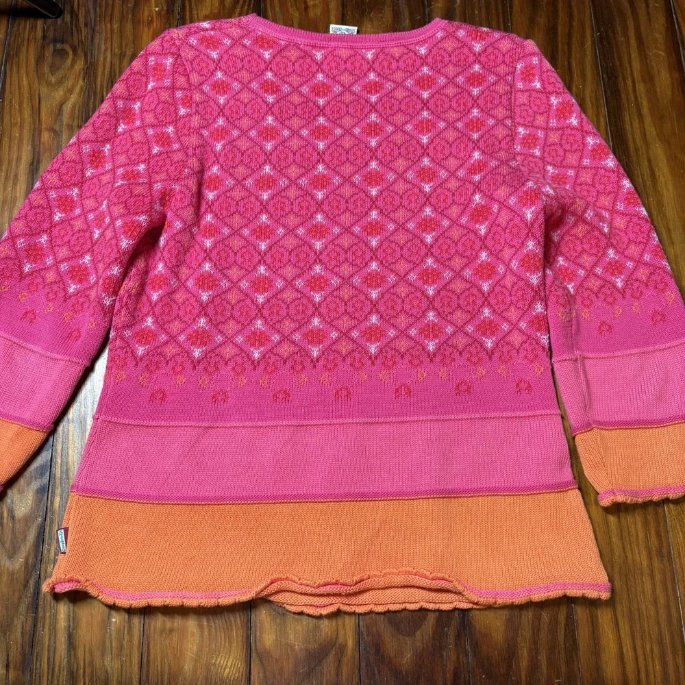 Oilily Sweater Size Small Pink Orange Flolar Vtg Knit 100% Cotton Fair Isle A406